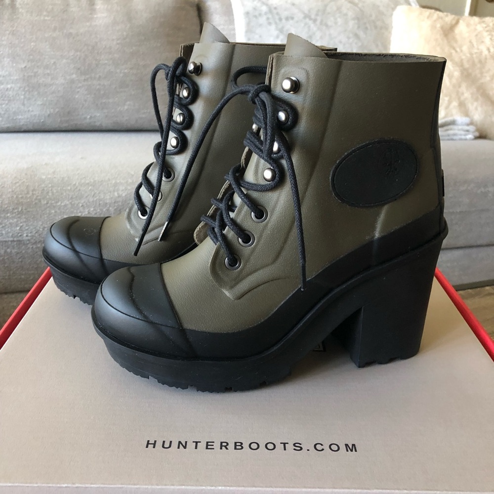 Brand New Hunter Block Heel Lace Up Boots